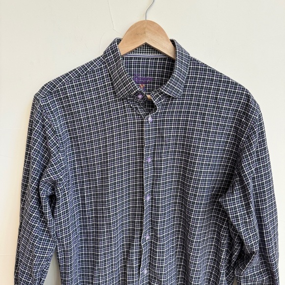 Luchiano Visconti Purple Black Houndstooth Plaid Favorite Shirt Mens Size L - Picture 3 of 14